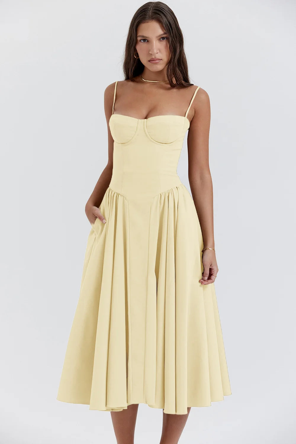 Summer skirt new French vintage maxi dress court wind Dopa wear strap dress women