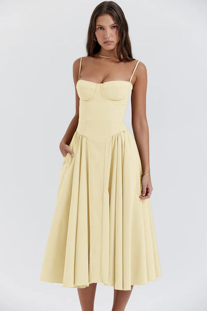 Summer skirt new French vintage maxi dress court wind Dopa wear strap dress women