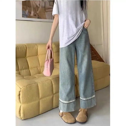 High Waist Straight Leg Jeans Women's plus Size Body Slimming Nine Points Wide Leg Pants Fat Sister MM Fashionable Clothing