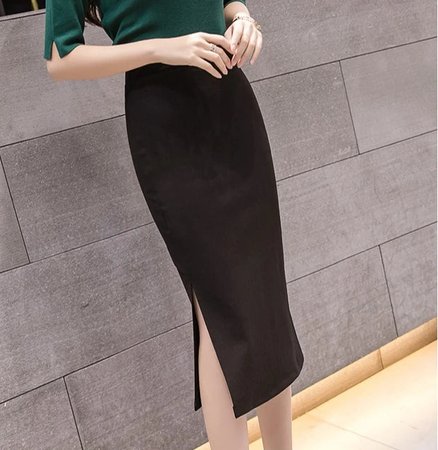 New Style Summer Fashion Elastic Waist Half-length Skirt 2025 Plus Size Women's Clothing Side-Slit Bodycon Skirts