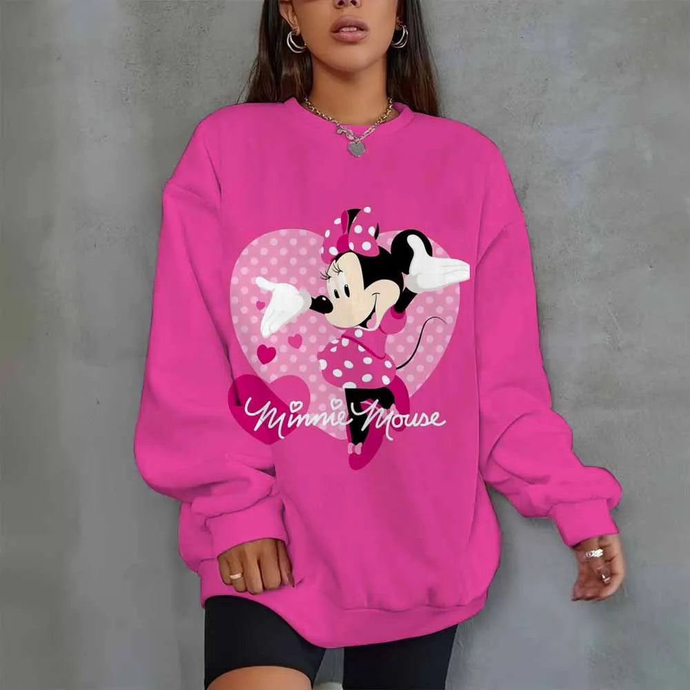 Disney Mickey Mouse Heart Print Crew Neck T shirt Casual Long Autumn winter top women's long sleeved T-shirt loose comfortable