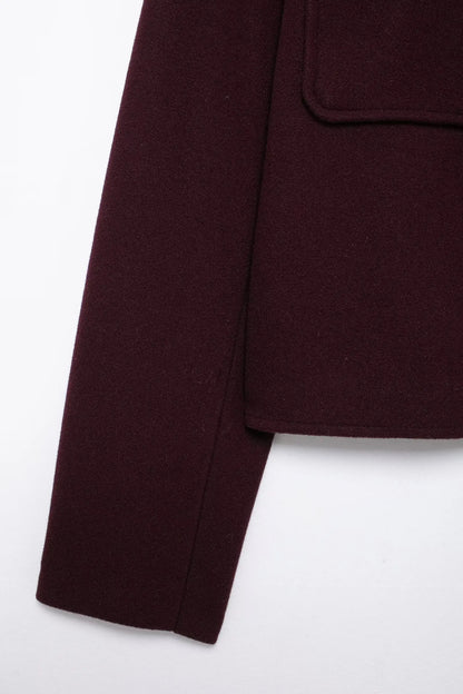 TRAFZA Women Vintage Wine Red Coat O Neck Long Sleeve Single Breasted Jacket With Pockets Autumn Casual Office Lady Outerwear