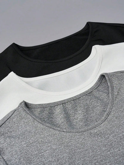 Women's 3-Piece Crew Neck Long Sleeve T-Shirt Set, Casual Daily Tops for All Seasons