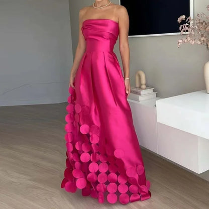 Sexy Elegant Off Shoulder Satin Spliced Hollow Out Party Dress Women's Summer Backless Red Chic Banquet Evening Dresses 2025 New
