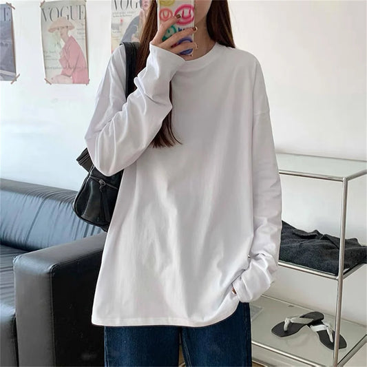 Fashion Autumn Long sleeve T-Shirt Women Basic Tee Shirt Oversize T Shirt Women Casual O-neck Women Tshirt Black White