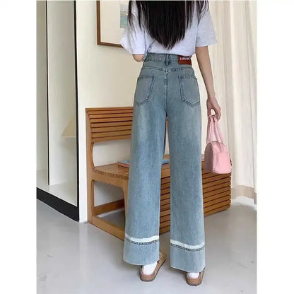 High Waist Straight Leg Jeans Women's plus Size Body Slimming Nine Points Wide Leg Pants Fat Sister MM Fashionable Clothing