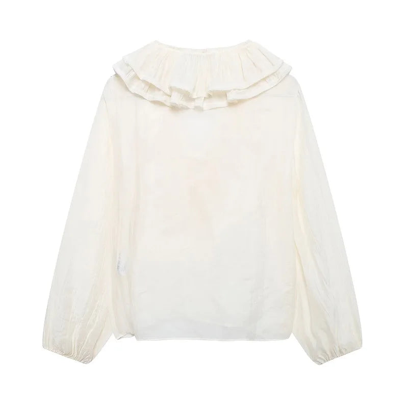 MUJER 2025 Ruffle Blouses for Women Semi Sheer Casual Blouse Woman Pleated Summer Shirts and Blouses Women Long Sleeve Women Top