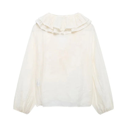 MUJER 2025 Ruffle Blouses for Women Semi Sheer Casual Blouse Woman Pleated Summer Shirts and Blouses Women Long Sleeve Women Top