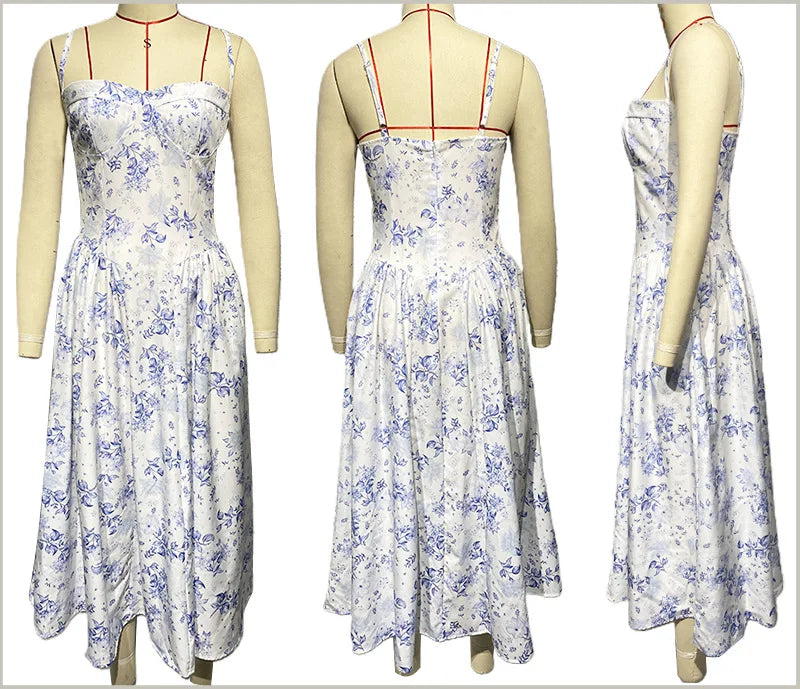 Summer skirt new French vintage maxi dress court wind Dopa wear strap dress women