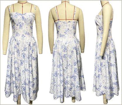 Summer skirt new French vintage maxi dress court wind Dopa wear strap dress women