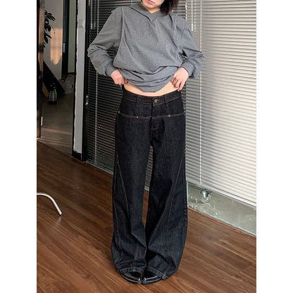 2024 Blue Women Jeans High Waist Vintage Straight Baggy Denim Pants Streetwear Y2K American Style Fashion Wide Leg Denim Trouser