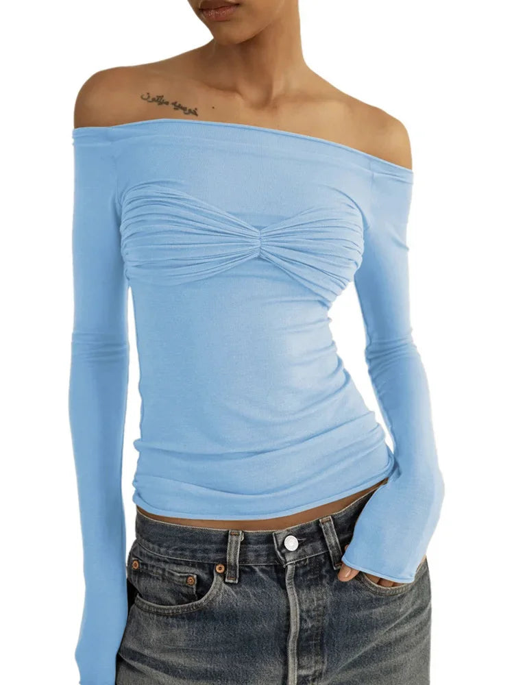 Tossy Mesh Sheer Off-Shoulder Top Shirt For Women New Long Sleeve See-Through Lace Knit Pullover Tops Summer Mesh Top Tee Shirt