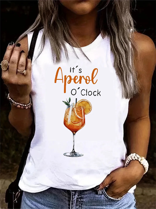 Lemon Wine Drink Print Vest T-shirt Tshirt Graphic Tank Top Women’s Sleeveless Crew Neck