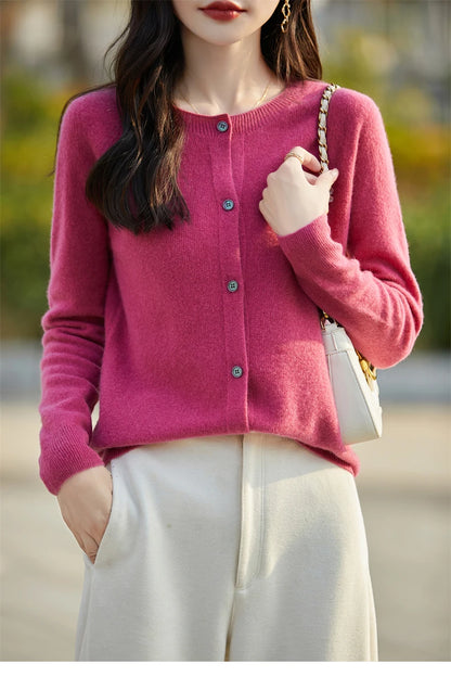 2024 Basics Autumn Winter Women Sweater Sales Merino Wool Knitwear New Fashion Solid Cardigan Classic Long Sleeve Clothing Tops