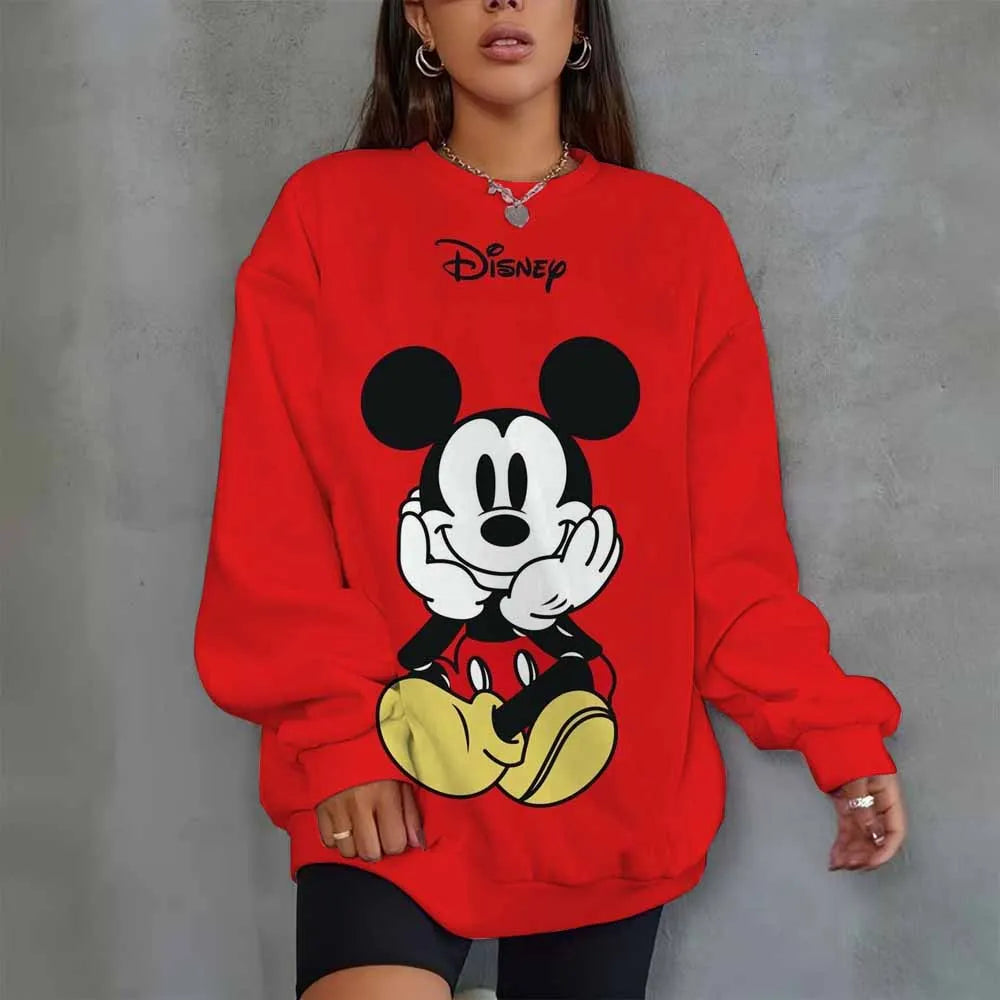 Disney Mickey Mouse Heart Print Crew Neck T shirt Casual Long Autumn winter top women's long sleeved T-shirt loose comfortable