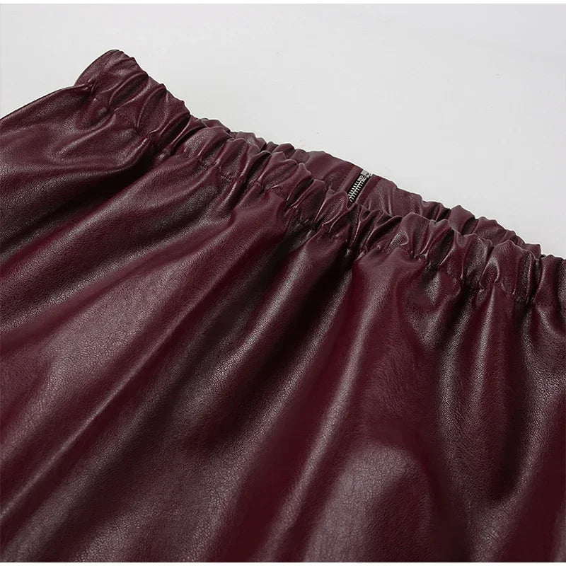 Zekye Spring Summer Women Jackets Fashion Lapel Zipper Long Sleeve Female Coats Lady Street Outwear Burgundy Leather Jacket