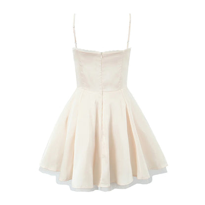 European and American style French niche slim fit suspender dress women's summer satin three-layer three-dimensional steel ring