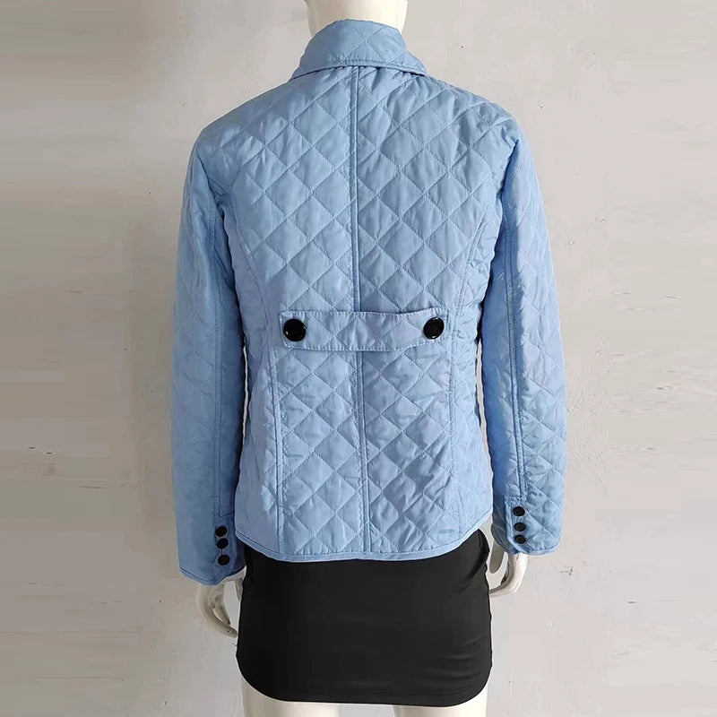 New 2024 Winter Women's Lapel Down Coats Casual Single Breasted Pocket Warm Outerwear Vintage Long Sleeved Slim Cotton Jackets