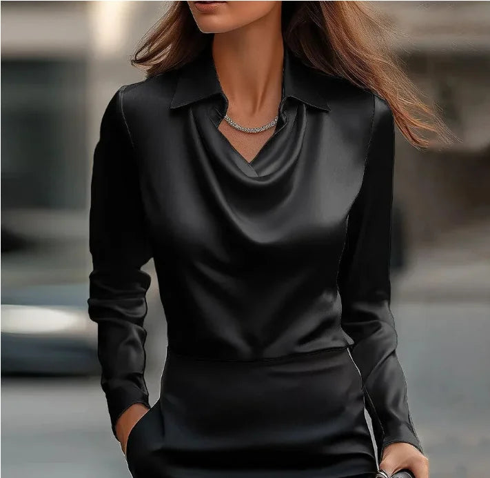 2025 New Satin Women Shirt Vintage Long Sleeve Blouse Silk Elegant Womens Tops Commuting White Shirt Autumn Female Clothing