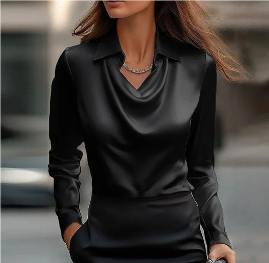 2025 New Satin Women Shirt Vintage Long Sleeve Blouse Silk Elegant Womens Tops Commuting White Shirt Autumn Female Clothing