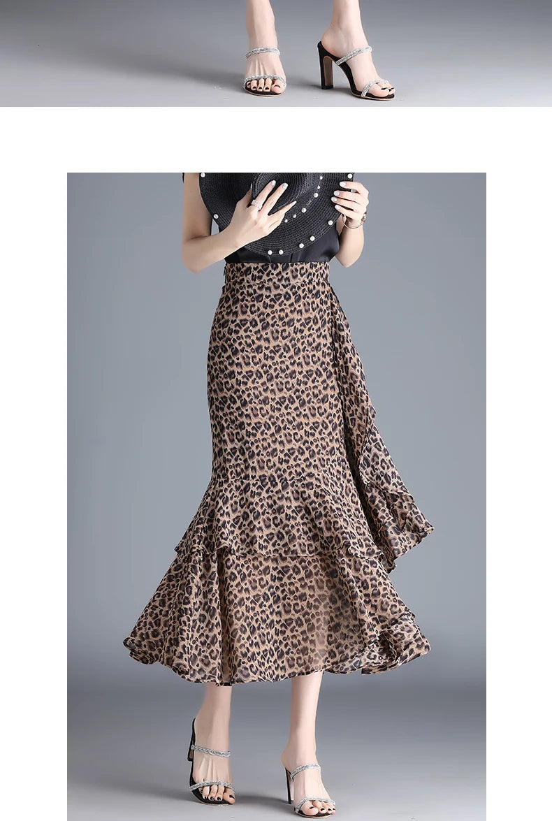 ZUZK Fashion Irregular Fishtail Chiffon Skirts Elegant High Waist Summer Luxury Party Skirt Female Ruffles Long Skirts