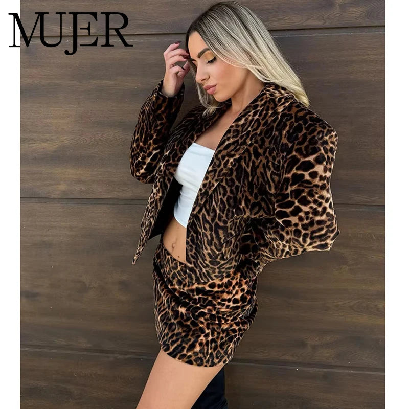 MUJER Leopard Print Blazer for Women Luxury Velvet Women's Blazers Suit Set Long Sleeve Office Blazer Woman Fashion Outerwears