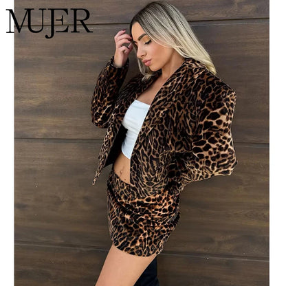 MUJER Leopard Print Blazer for Women Luxury Velvet Women's Blazers Suit Set Long Sleeve Office Blazer Woman Fashion Outerwears