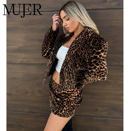 MUJER Leopard Print Blazer for Women Luxury Velvet Women's Blazers Suit Set Long Sleeve Office Blazer Woman Fashion Outerwears