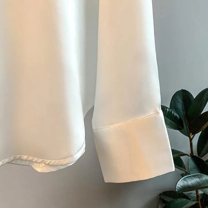 Elegant Black White Shirt Women Spring Autumn Long Sleeve Silk Satin Blouses For Women Fashion Turn Down Collar Button Shirt