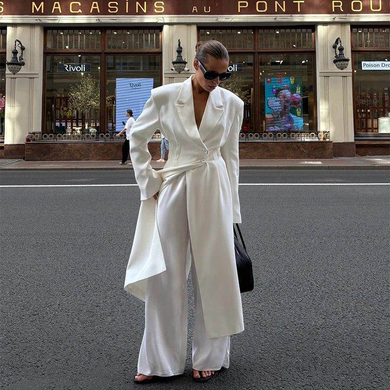 Street Fur Long Women's Jacket Long Sleeve Shoulder Pad Lapel Femal Coat 2025 Autumn Fashion Solid Double Buckle Lady Outwears
