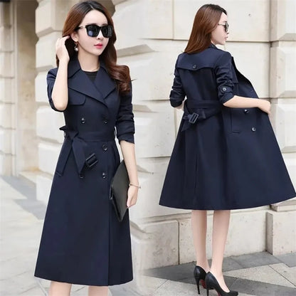 Windbreaker Women's Long British 2023 Spring And Autumn New Coat Korean Double Breasted Ladies Knee-High Coat Lace-Up Trench