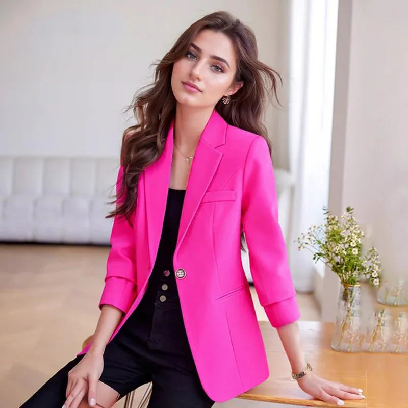 Elegant Solid Women's Blazer Long Sleeve Turn down Collar Slim Fit Office Jacket Single Button Spring Autumn Fashion