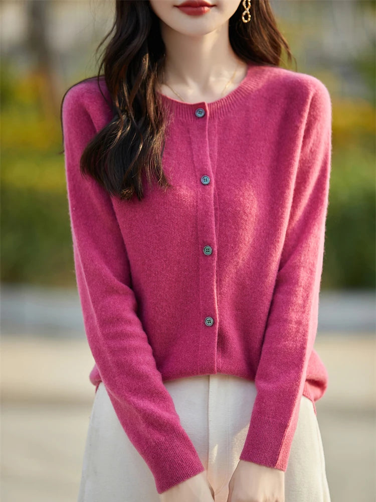 2024 Basics Autumn Winter Women Sweater Sales Merino Wool Knitwear New Fashion Solid Cardigan Classic Long Sleeve Clothing Tops