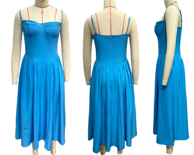 Summer skirt new French vintage maxi dress court wind Dopa wear strap dress women