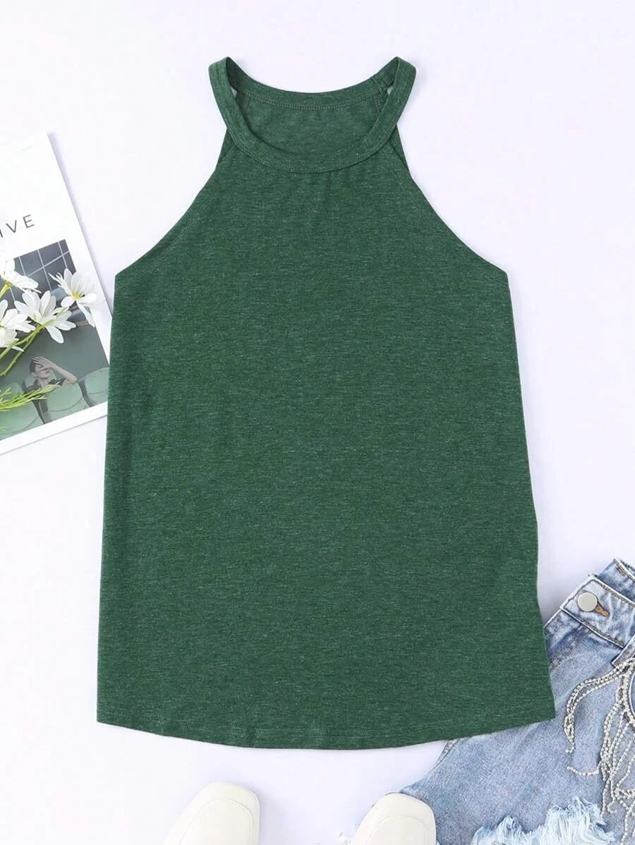 Women's Summer Sleeveless Halter Tee Shirts Crew Neck Workout Tank Tops Casual Plain Cami Shirts