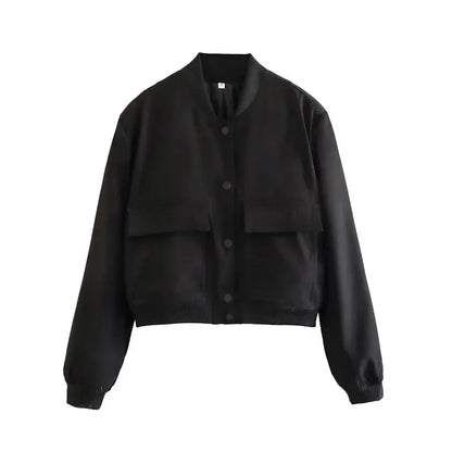 1PCS Woman Bomber Jacket Coat White Autumn Winter Button Baseball Aviator Cropped Jackets for Women Long Sleeve Crop Outerwear