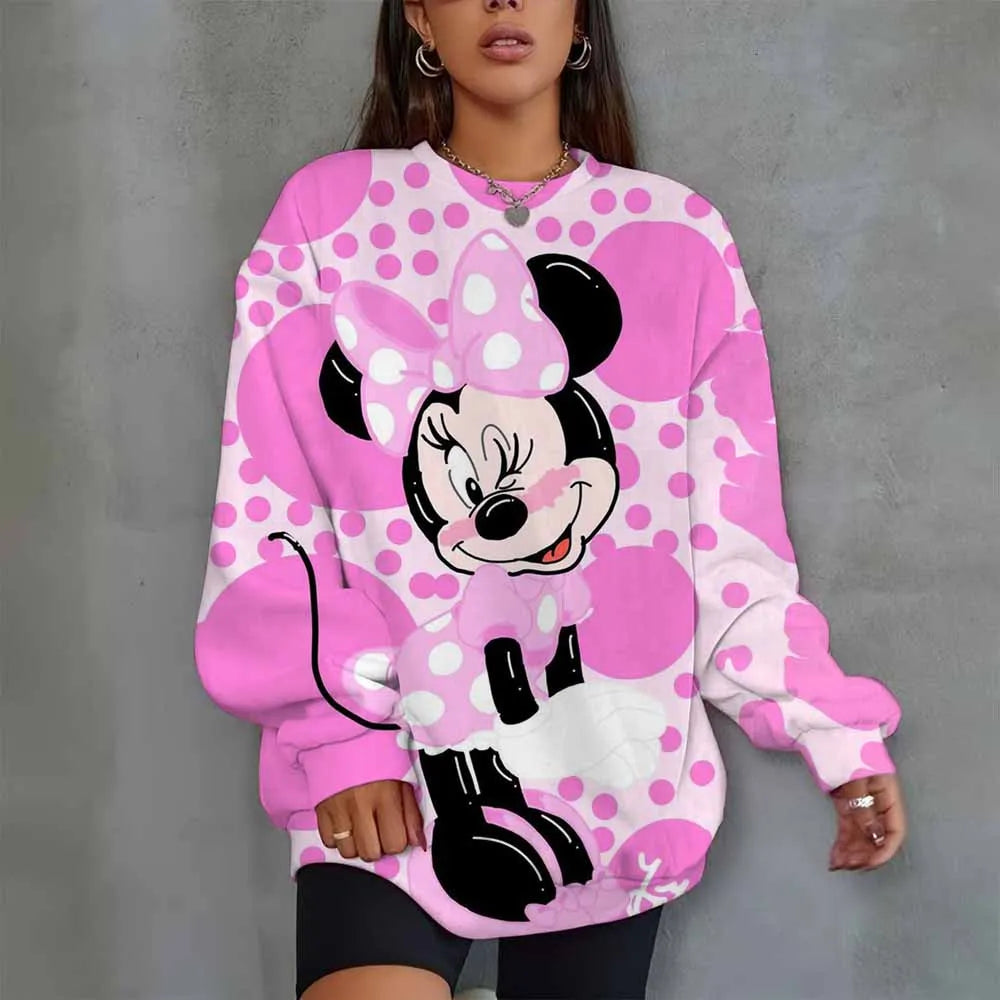 Disney Mickey Mouse Heart Print Crew Neck T shirt Casual Long Autumn winter top women's long sleeved T-shirt loose comfortable