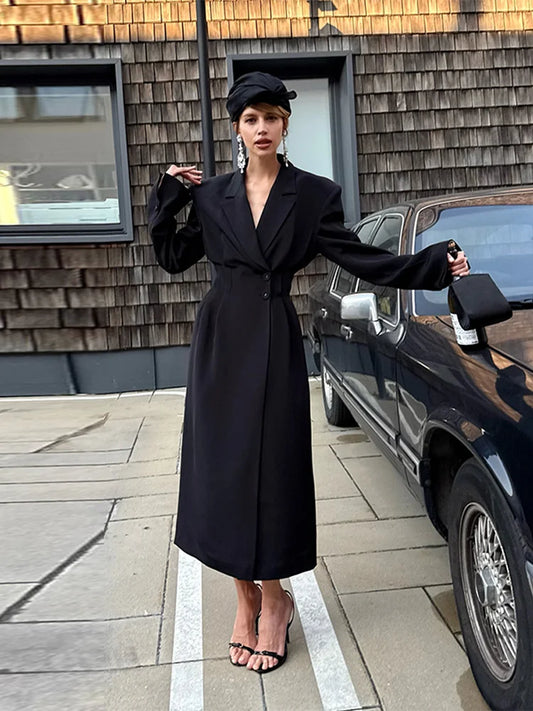 Street Fur Long Women's Jacket Long Sleeve Shoulder Pad Lapel Femal Coat 2025 Autumn Fashion Solid Double Buckle Lady Outwears