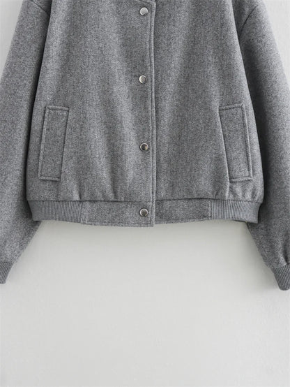 MUJER 2025 Women Jacket Cropped Bomber Jackets For Women Beige Black Tweed Jacket Woman Fashion Long Sleeve New In Short Coats