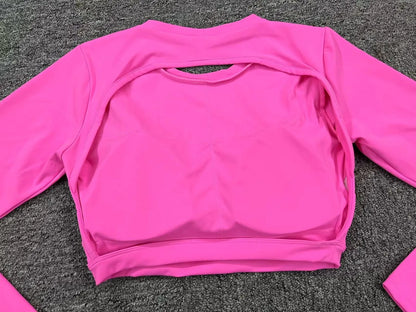 JUREN Women Long Sleeve Sport Shirt Hollow Out Yoga Tops Workout Running T-Shirt Girls Slim Gym Push Up Fitness Crop Top Female