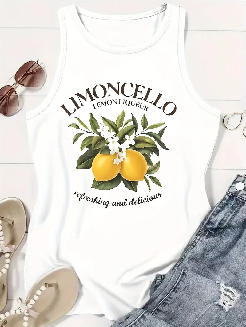 Tank Top Limoncello Lemon T-shirt Printed Vest Print Women’s Sleeveless Crew Neck Casual Top