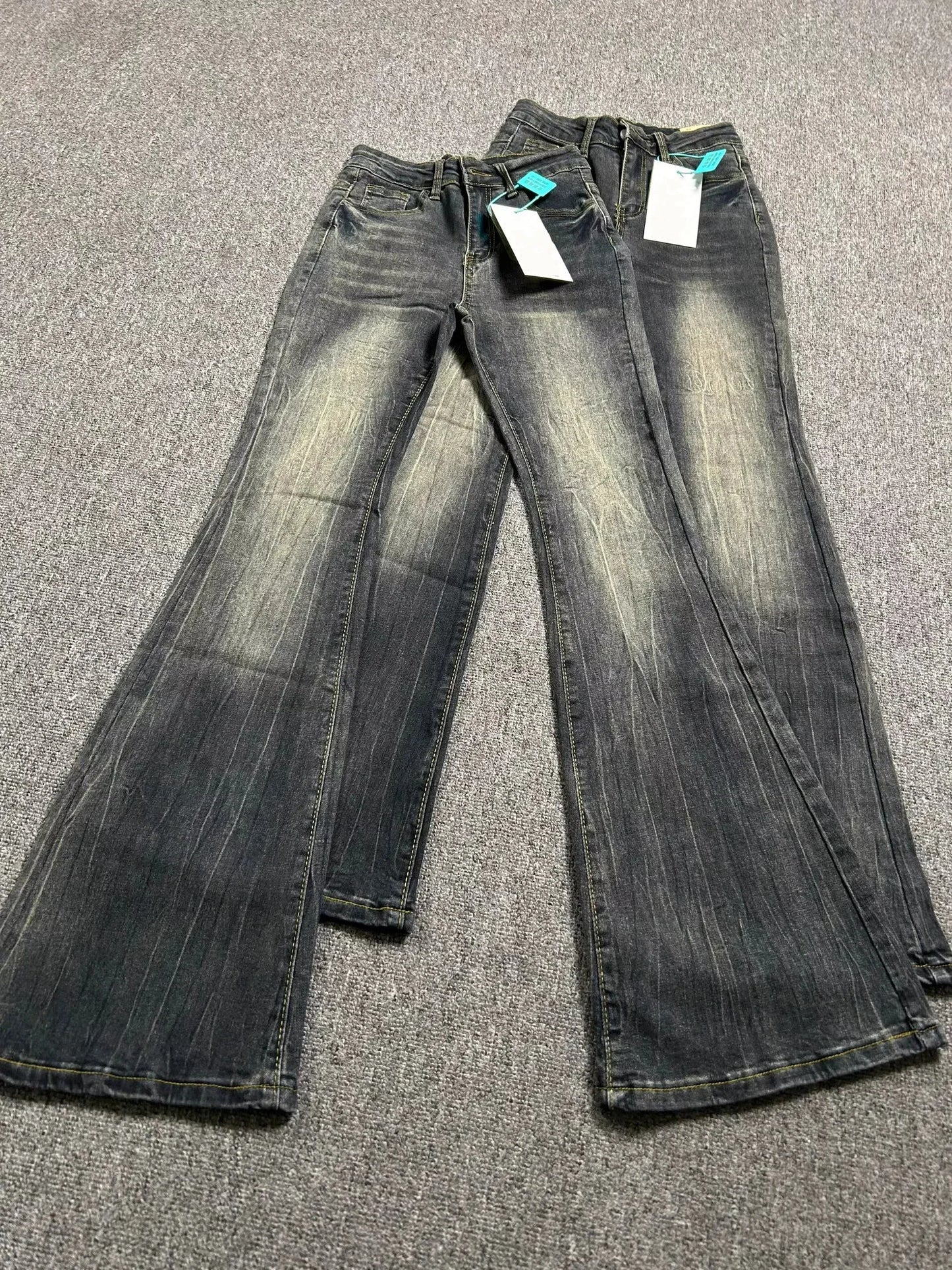 Summer High Waist Slim Black Grey Jeans American Style Vintage Long Pants Oversized Washed Denim Flare Pants Women Spring