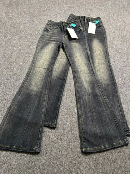 Summer High Waist Slim Black Grey Jeans American Style Vintage Long Pants Oversized Washed Denim Flare Pants Women Spring