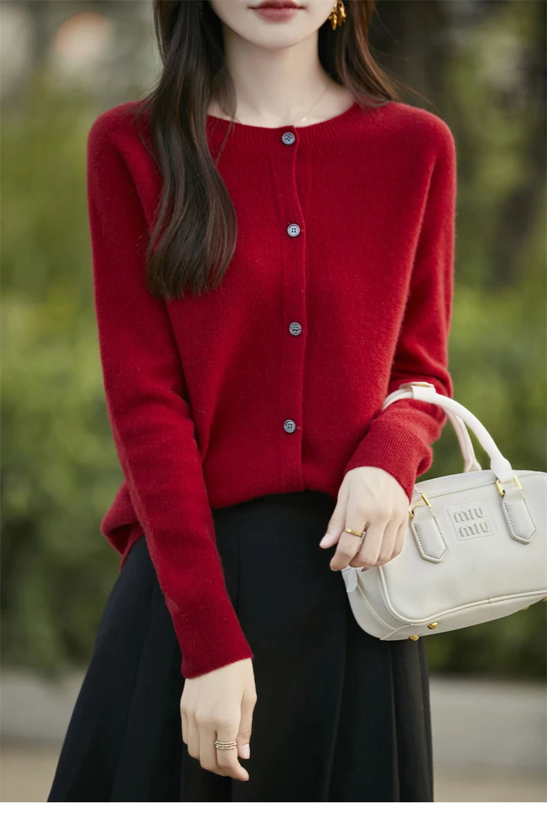 2024 Basics Autumn Winter Women Sweater Sales Merino Wool Knitwear New Fashion Solid Cardigan Classic Long Sleeve Clothing Tops