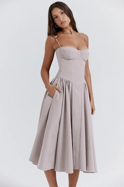 Summer skirt new French vintage maxi dress court wind Dopa wear strap dress women