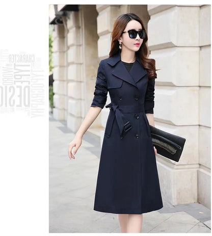 Windbreaker Women's Long British 2023 Spring And Autumn New Coat Korean Double Breasted Ladies Knee-High Coat Lace-Up Trench