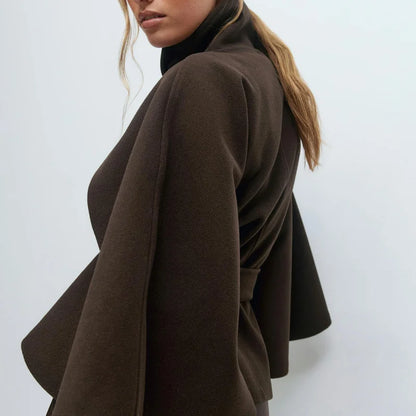 chic vintage cape jacket with belt stand neck single breasted loose coat loose flare sleeve coats early lady autumn Y2K outwears