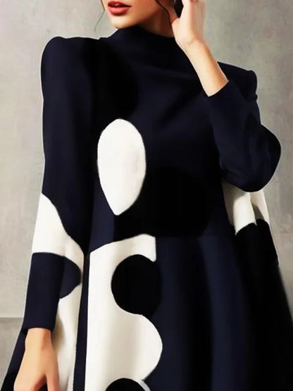 Yeezzi 2025 New Spring Women's Polka-Dot High-neck British Style Evening Mini Dresses Long Sleeves Elegant A-Line Party Dress