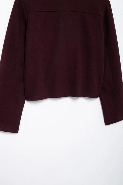 TRAFZA Women Vintage Wine Red Coat O Neck Long Sleeve Single Breasted Jacket With Pockets Autumn Casual Office Lady Outerwear