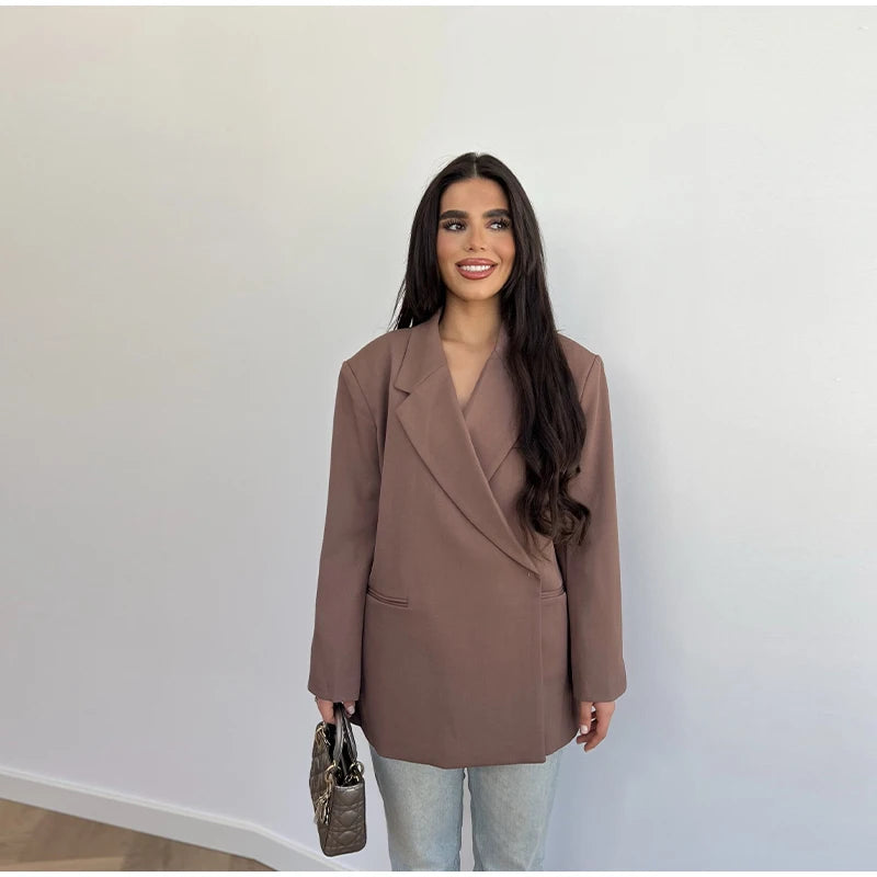 Women's Suit Jackets Loose Lapel One Button Short Sleeve Blazers 2025 Summer Elegant Lady Office Outwear Street